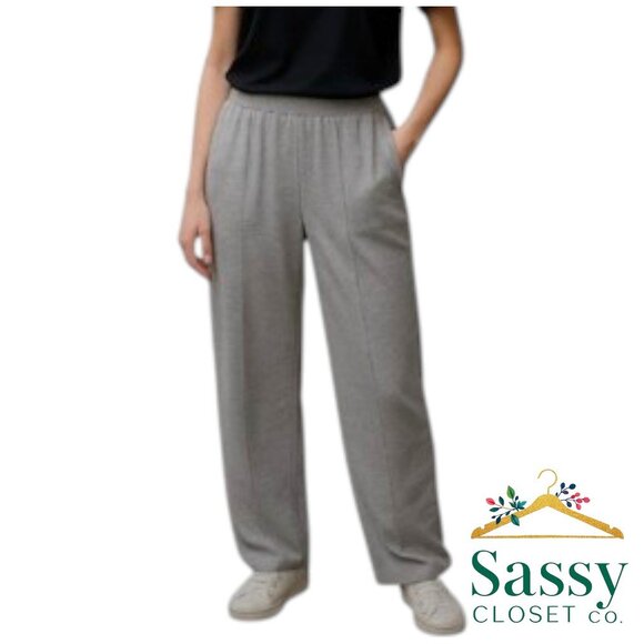 TOMMY BAHAMA Soft Heather Gray Wide-Leg Pants Hidden Drawstring Waist, Pockets - Picture 1 of 7